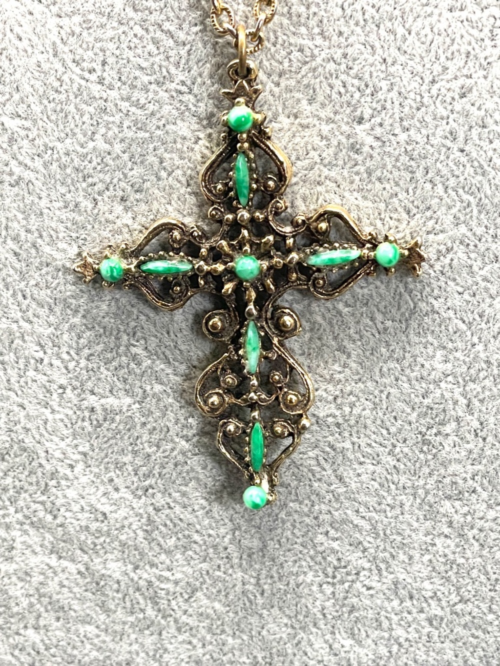 Vintage Roma Signed Gold Tone Filigree Cross Pendant Necklace
